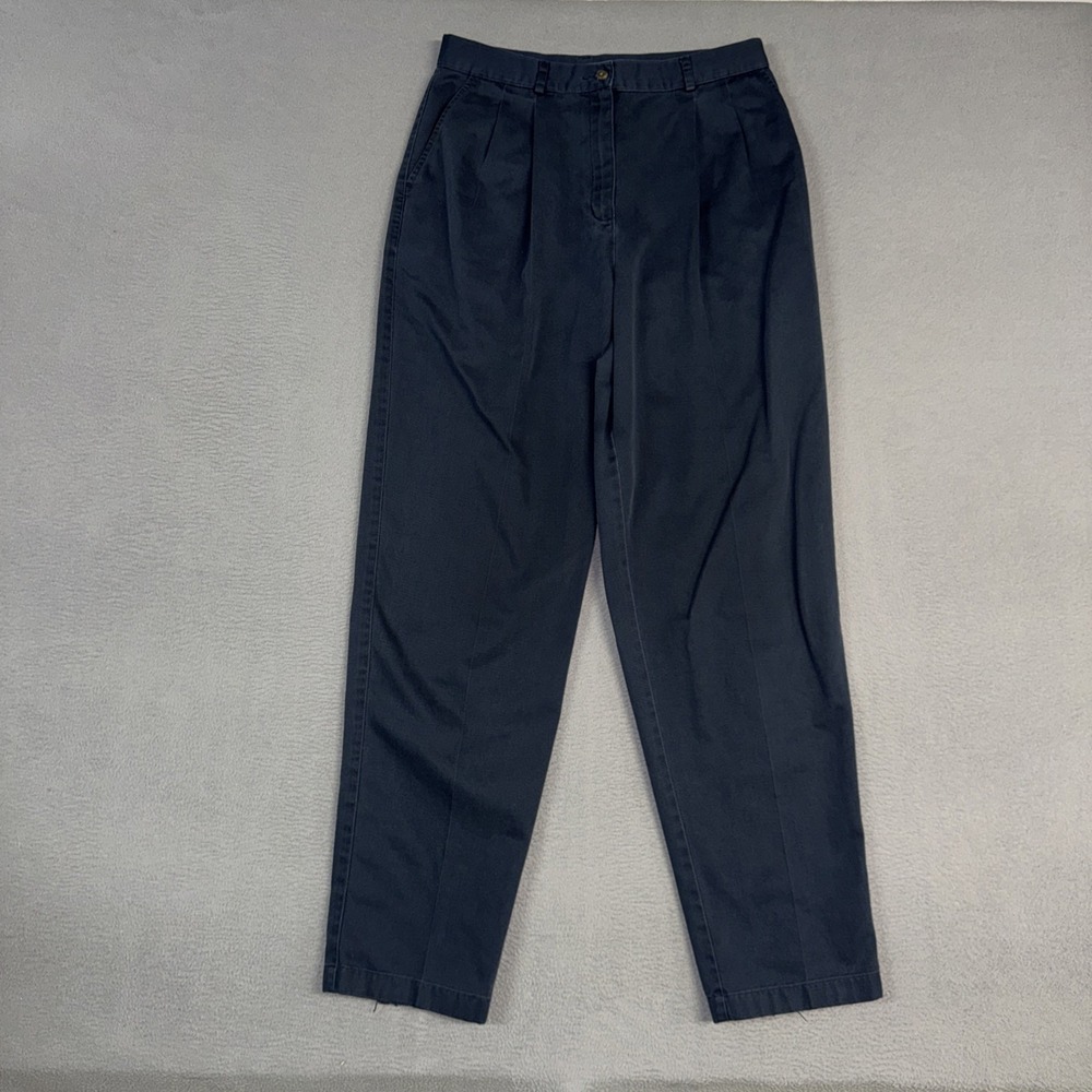 LL Bean Pants Womens 12 Tall Navy Blue Classic Taper Pleated Cotton Vintage